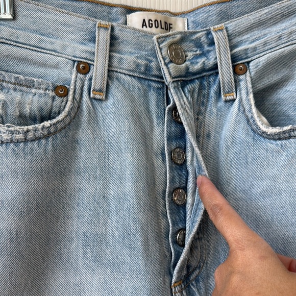 Agolde Riley in Blitz Light Blue Distressed Cropped Jeans size 23 - Picture 5 of 16